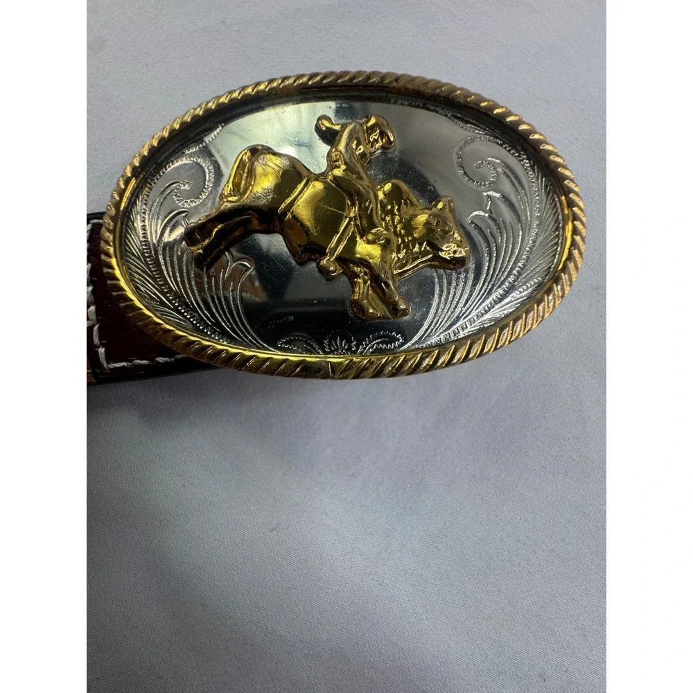 Ariat Mens Western Leather Belt Bull Rider Trophy Buckle Hair on Hide Brown 34